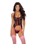 Showtime Lace Underwire Bustier w/G-String Black/Hot Pink XXL