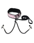 Spartacus Spartacus Faux Leather Collar & Leash w/Black Nipple Clamps - Pink