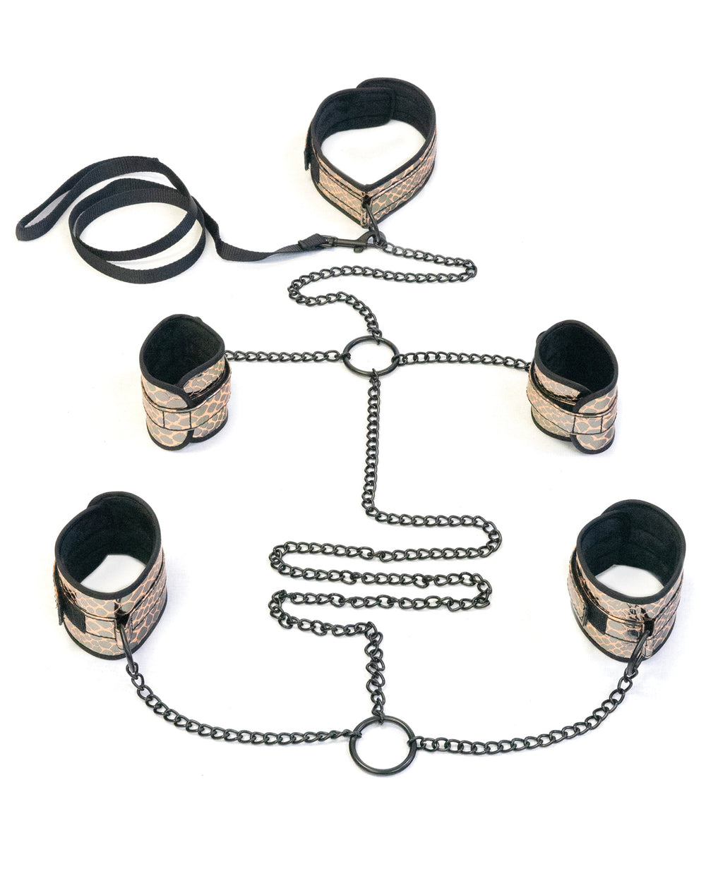 Spartacus Spartacus Faux Leather Collar to Wrist & Ankle Restraints Bondage Kit w/Leash - Gold