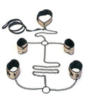 Spartacus Spartacus Faux Leather Collar to Wrist & Ankle Restraints Bondage Kit w/Leash - Gold
