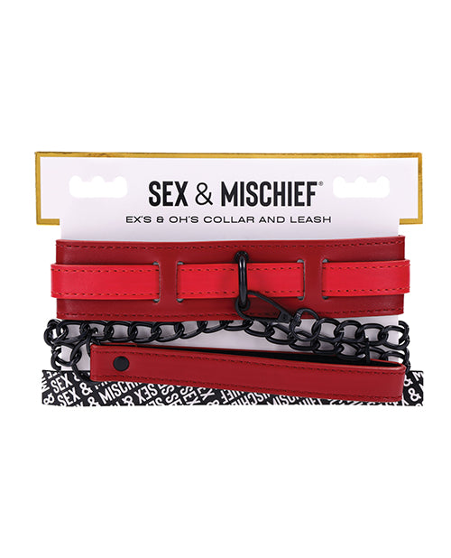 Sex &amp; Mischief Sex & Mischief Ex's & Oh's Collar & Leash - Red/Black