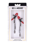 Sex &amp; Mischief Sex & Mischief Ex's & Oh's Nipple Clamps - Red/Black