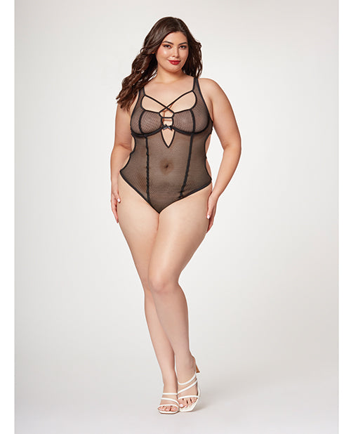 Seven 'til Midnight Fishnet Strappy High Cut Leg Teddy Black 3X/4X