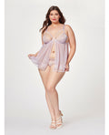 Seven 'til Midnight Sheer Mesh & Lace Demi Cup Babydoll & Thong Lavender 3X/4X