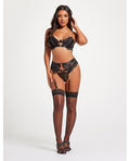 Seven 'til Midnight Scalloped Lace Bra w/Gold Chain, Garter Belt & Thong Black LG
