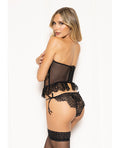 Seven 'til Midnight Lace and Dot Mesh Open Cup Bustier w/Hook and Eye Closure & Panty - Black LG - Image 4