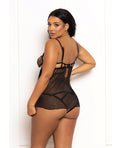 Seven 'til Midnight Floral Lace and Mesh Underwire Babydoll w/Open Back Panty 2 pc Set - Black/Pink SM - Image 3