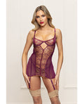 Seven 'til Midnight Metallic Lace with Mesh Gartered Chemise & Thong - Plum XL - Image 2