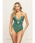 Seven 'til Midnight Lace and Mesh Open Crotch Teddy w/Gold Straps - Green MD