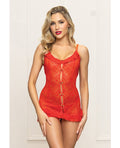 Seven 'til Midnight Lace Chemise w/Ruffle Trim & G-String - Red O/S