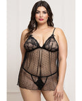 Seven 'til Midnight Lace and Dot Mesh Babydoll w/G-String - Black QN