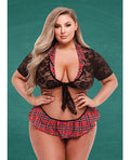 Teacher's Pet Teacher's Pet Schoolgirl Lace Top, Tie & Skirt Black/Red QN