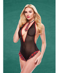 Teacher's Pet Teacher's Pet Schoolgirl See Thru Crotchless Teddy w/Tie Black/Red S/M