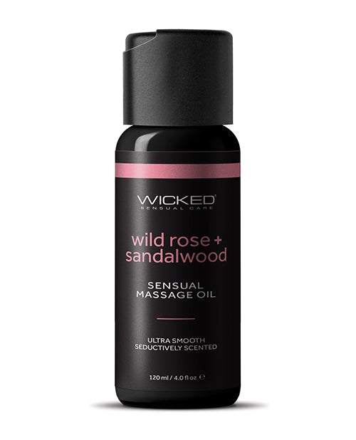Not Regular Toys Wicked Sensual Care Wild Rose and Sandalwood Massage Oil - 4 oz Bottle