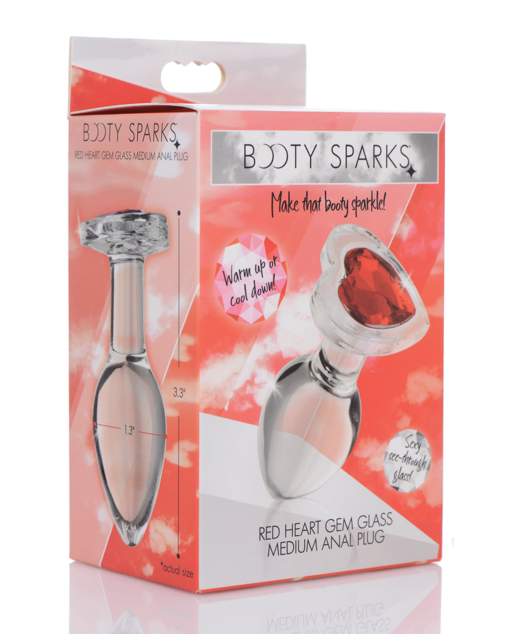 BootySparks Booty Sparks Red Heart Gem Glass Anal Plug - Medium