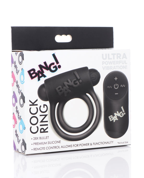 Bang! Bang! Vibrating Cock Ring & Bullet w/Remote Control - Black