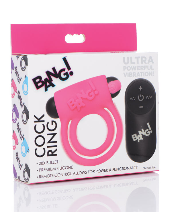 Bang! Bang! Vibrating Cock Ring & Bullet w/Remote Control - Pink