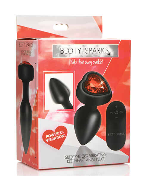 BootySparks Booty Sparks 28X Silicone Vibrating Red Heart Anal Plug w/Remote - Small