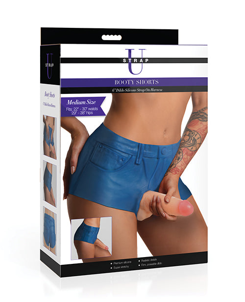 Strap U Strap U Booty Shorts 6" Silicone Dildo Strap-On Harness - Medium
